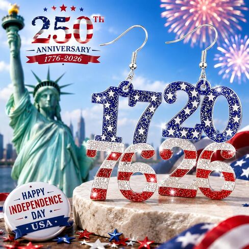 Mysense 250 Anniversary USA Merchandise, Patriotic Red White Blue Dangle Earrings, 4th of July Accessories for Women, Perfect for Holiday Outfits & Patriotic Gift in Saudi Arabia