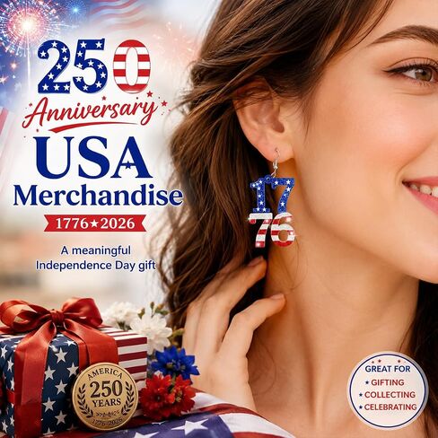 Mysense 250 Anniversary USA Merchandise, Patriotic Red White Blue Dangle Earrings, 4th of July Accessories for Women, Perfect for Holiday Outfits & Patriotic Gift in Saudi Arabia