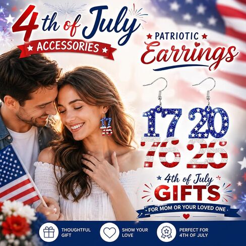 Mysense 250 Anniversary USA Merchandise, Patriotic Red White Blue Dangle Earrings, 4th of July Accessories for Women, Perfect for Holiday Outfits & Patriotic Gift in Saudi Arabia