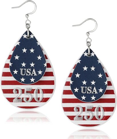 wowshow Patriotic Earrings for Women, 250th Anniversary Teardrop Dangle Earrings for 4th of July Red White and Blue American Flag Jewelry Lightweight Independence Day Accessories in Saudi Arabia