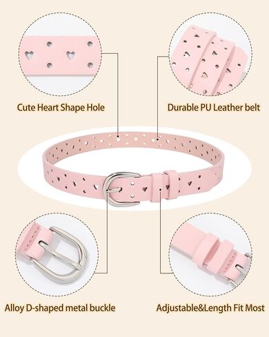Kajeer Girls Belt for Kids, 3 Pcs Durable PU Leather Belt Metal Buckle Full Heart Hole Youth Toddler Belt for Uniform Casual in Kuwait
