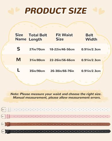 Kajeer Girls Belt for Kids, 3 Pcs Durable PU Leather Belt Metal Buckle Full Heart Hole Youth Toddler Belt for Uniform Casual in Kuwait