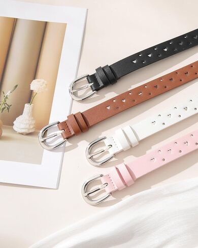 Kajeer Girls Belt for Kids, 3 Pcs Durable PU Leather Belt Metal Buckle Full Heart Hole Youth Toddler Belt for Uniform Casual in Kuwait