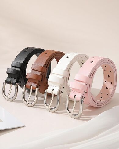 Kajeer Girls Belt for Kids, 3 Pcs Durable PU Leather Belt Metal Buckle Full Heart Hole Youth Toddler Belt for Uniform Casual in Kuwait