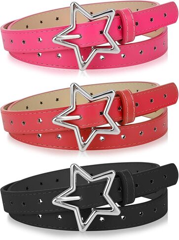 JATEBI 3 Pcs Retro Y2k Star Waist Belt for Women Goth Punk Rock Belt Vintage Accessories Adjustable Faux Leather Belts in Kuwait