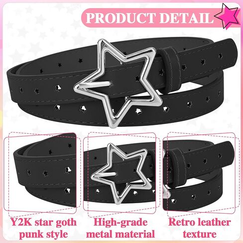 JATEBI 3 Pcs Retro Y2k Star Waist Belt for Women Goth Punk Rock Belt Vintage Accessories Adjustable Faux Leather Belts in Kuwait