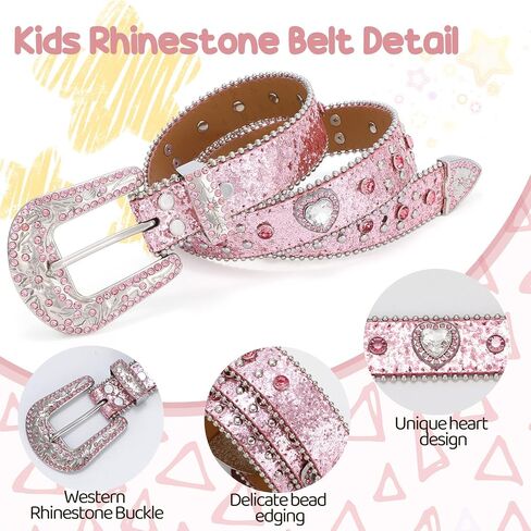 Rhinestone Belt for Girls Boys Kids Western Cowboy Belt Diamond Sequin Bling Leather Girls Cowgirl Belt for Kids Gift in Kuwait