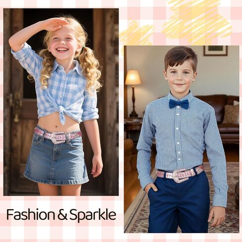 Rhinestone Belt for Girls Boys Kids Western Cowboy Belt Diamond Sequin Bling Leather Girls Cowgirl Belt for Kids Gift in Kuwait