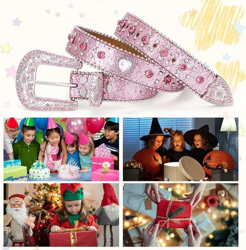 Rhinestone Belt for Girls Boys Kids Western Cowboy Belt Diamond Sequin Bling Leather Girls Cowgirl Belt for Kids Gift in Kuwait