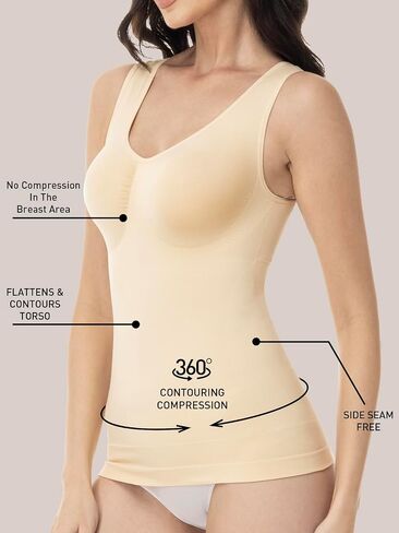 ATTLADY Shapewear Tank Tops for Women - Tummy & Waist Control Compression Camisole | Slimming Seamless V-Neck Body Shaper Vest in Saudi Arabia