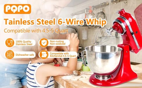Upgraded Stainless Steel 6-Wire Whip Attachment Compatible with KitchenAid 4.5-5 Quart Tilt-Head Stand Mixer,Dishwasher Safe in Saudi Arabia