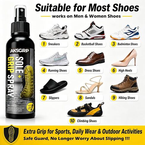 Grip Spray, Anti Slip Shoe Grip Spray for Shoes Bottom, Non Slip Spray for Sports & Dressing Shoes, Heels, Sandals, Slippers - Improves Shoe Sole Traction on Wet & Slippery Floor - 120ml in Saudi Arabia