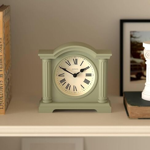 JONES CLOCKS® Kensington Mantel Clock | Small Classic Arch top Clock | Sage Green | Stylish & Contemporary | Ideal for Desk, Mantelpiece, Bookshelf or Bedside in Kuwait