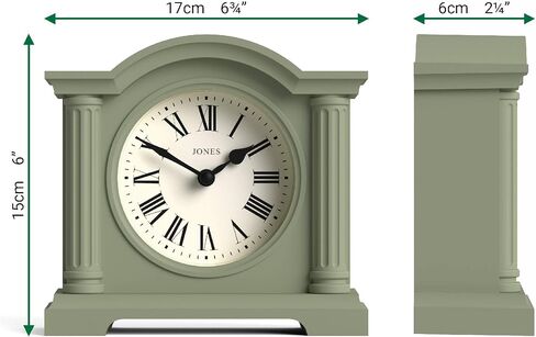 JONES CLOCKS® Kensington Mantel Clock | Small Classic Arch top Clock | Sage Green | Stylish & Contemporary | Ideal for Desk, Mantelpiece, Bookshelf or Bedside in Kuwait