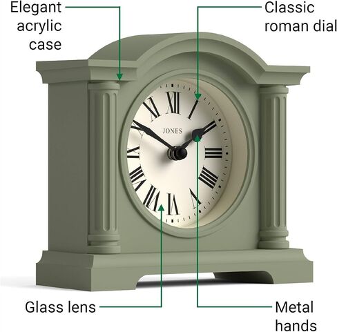 JONES CLOCKS® Kensington Mantel Clock | Small Classic Arch top Clock | Sage Green | Stylish & Contemporary | Ideal for Desk, Mantelpiece, Bookshelf or Bedside in Kuwait