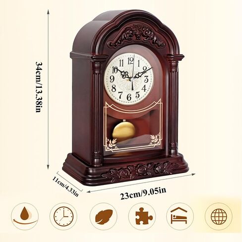 rnuie Retro Mantel Clock with Silent Movement.Battery-Operated.Easy to Read Dial,Ideal for Fireplace Mantels,Living Rooms,Bedrooms,Offices and Desktop Display. in Saudi Arabia