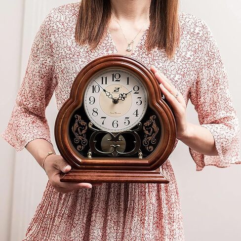 Mantel Clock Battery Operated, Wood Grain Mantle Clocks with Silent Movement, Vintage Table Clock Above Fireplace Mantel for Living Room Office Desk Shelf & Home Décor in Kuwait
