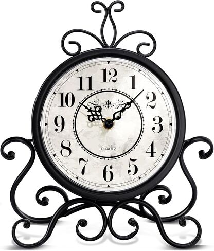 Vintage Table Clock on Stand - Desk Mantel Clock for Living Room Bedroom Decor, Silent Rustic Shelf Clock with Metal Frame Fireplace Clock Battery Operated for Office Desktop Home Decor in Saudi Arabia