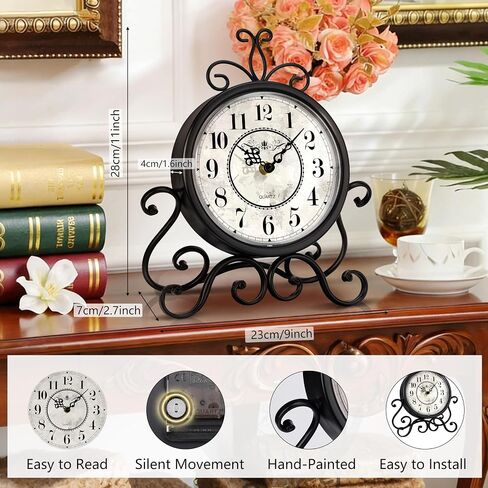 Vintage Table Clock on Stand - Desk Mantel Clock for Living Room Bedroom Decor, Silent Rustic Shelf Clock with Metal Frame Fireplace Clock Battery Operated for Office Desktop Home Decor in Saudi Arabia