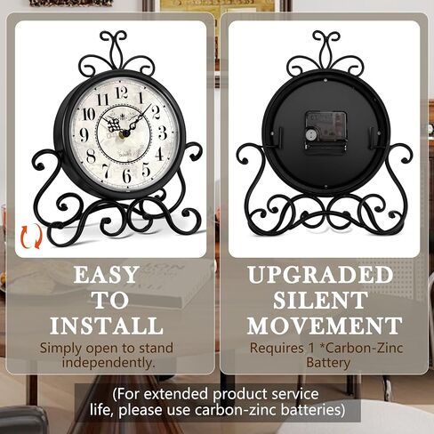 Vintage Table Clock on Stand - Desk Mantel Clock for Living Room Bedroom Decor, Silent Rustic Shelf Clock with Metal Frame Fireplace Clock Battery Operated for Office Desktop Home Decor in Saudi Arabia
