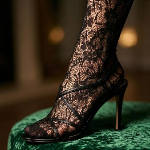 6 Pairs Sheer Black Socks for Women, Lace Ruffle Thin Crew Socks, Cute Dress Socks Lightweight & Breathable for Everyday Wear, Dark Aesthetic Socks by Daisy&Dino in Saudi Arabia