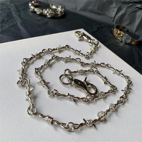 Punk Thorns Wire Barbed Trousers Long Waist Chain Hip Hop Grunge Goth Women Men Pants Jeans Accessories 79cm in Kuwait
