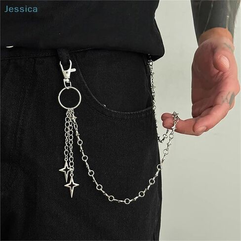 Silver Star Pendant Pants Chain Edgy Streetwear Waist Chain for Jeans Casual Outfits Punk Hip Hop for Women in Kuwait