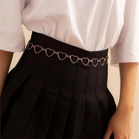 Women's Metal Waist Chain Fashion Heart Versatile Decoration Personalized Pant Chain with Jeans Dress 3cm Width in Kuwait
