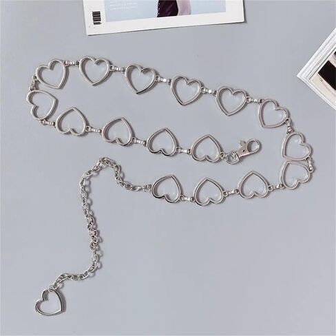 Women's Metal Waist Chain Fashion Heart Versatile Decoration Personalized Pant Chain with Jeans Dress 3cm Width in Kuwait