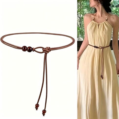 Women's Fine Bead Belt, Adjustable Tie Belt Vintage Woven Beaded for Dresses Shirts Casual Wear,One Size Fits Most in Kuwait