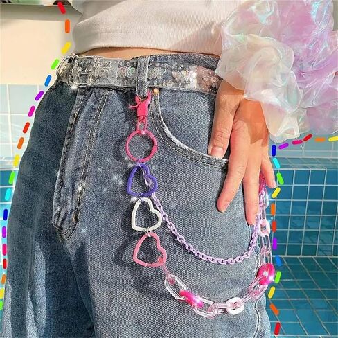 Rainbow Resin Hip Hop Waist Chain Jeans Pants Y2K Punk Rock Pendant Pant Chain Accessories for Men Women 50cm in Kuwait