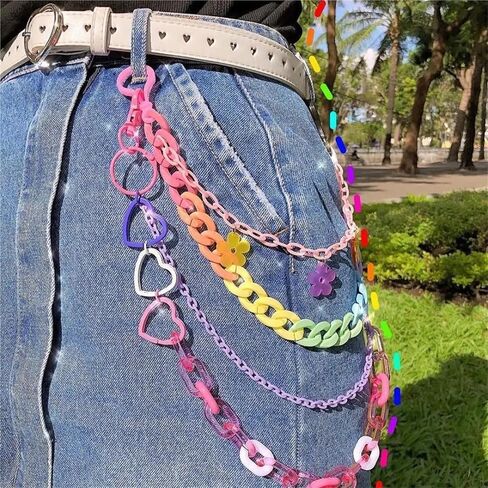 Rainbow Resin Hip Hop Waist Chain Jeans Pants Y2K Punk Rock Pendant Pant Chain Accessories for Men Women 50cm in Kuwait