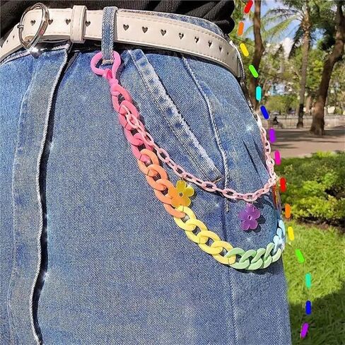 Rainbow Resin Hip Hop Waist Chain Jeans Pants Y2K Punk Rock Pendant Pant Chain Accessories for Men Women 50cm in Kuwait