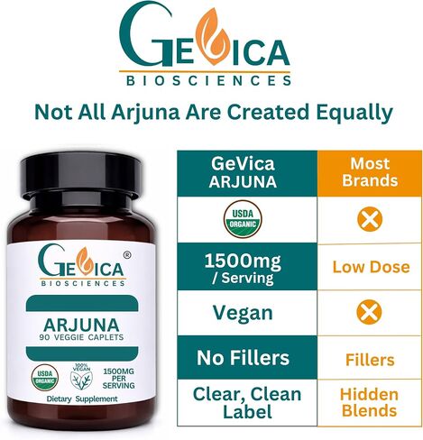 Arjuna – USDA Organic, 1500 mg per Serving, Terminalia Arjuna Bark, No Extract, NPOP & BioAgriCert Certified, 90 Vegan Caplets in Saudi Arabia