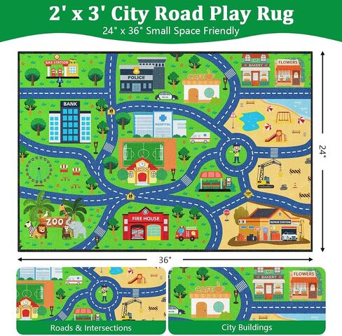 Road Rug for Kids 2×3 Ft - Interactive City Car Track Play Mat, Smooth Low-Pile Carpet with TPR Non-Slip Backing, Educational Traffic Play Rug for Playroom Classroom Nursery in Saudi Arabia
