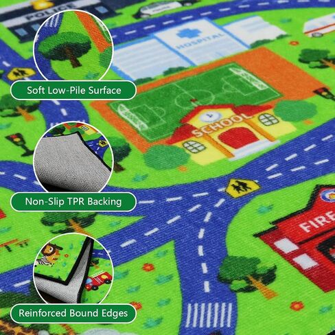 Road Rug for Kids 2×3 Ft - Interactive City Car Track Play Mat, Smooth Low-Pile Carpet with TPR Non-Slip Backing, Educational Traffic Play Rug for Playroom Classroom Nursery in Saudi Arabia