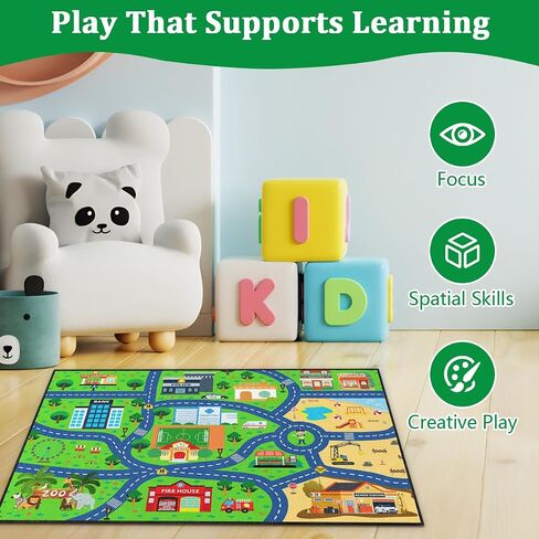 Road Rug for Kids 2×3 Ft - Interactive City Car Track Play Mat, Smooth Low-Pile Carpet with TPR Non-Slip Backing, Educational Traffic Play Rug for Playroom Classroom Nursery in Saudi Arabia
