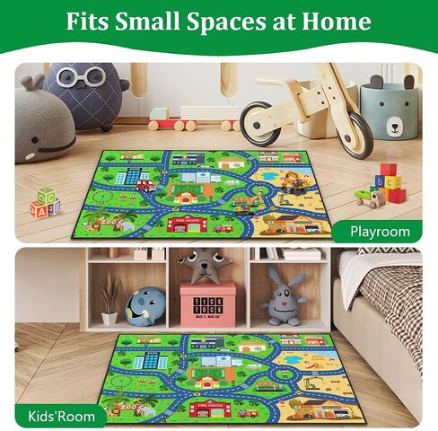 Road Rug for Kids 2×3 Ft - Interactive City Car Track Play Mat, Smooth Low-Pile Carpet with TPR Non-Slip Backing, Educational Traffic Play Rug for Playroom Classroom Nursery in Saudi Arabia