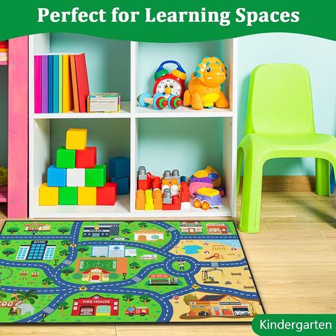 Road Rug for Kids 2×3 Ft - Interactive City Car Track Play Mat, Smooth Low-Pile Carpet with TPR Non-Slip Backing, Educational Traffic Play Rug for Playroom Classroom Nursery in Saudi Arabia