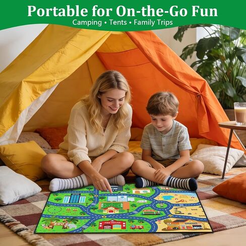 Road Rug for Kids 2×3 Ft - Interactive City Car Track Play Mat, Smooth Low-Pile Carpet with TPR Non-Slip Backing, Educational Traffic Play Rug for Playroom Classroom Nursery in Saudi Arabia