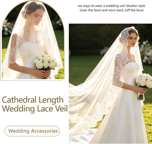 Cathedral Wedding Veil 118" Long Lace Edge Veil for Women and Bride in Saudi Arabia