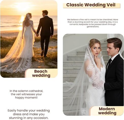 Cathedral Wedding Veil 118" Long Lace Edge Veil for Women and Bride in Saudi Arabia