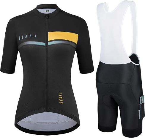 GCRFL Cycling Jersey Set Short Sleeves Bike Jersey Womens Bib Shorts High Density Pad, Lightweight PRO Race Fit Zipper Pocket in Saudi Arabia