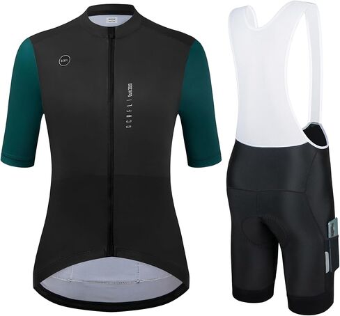 GCRFL Cycling Jersey Set Short Sleeves Bike Jersey Womens Bib Shorts High Density Pad, Lightweight PRO Race Fit Zipper Pocket in Saudi Arabia