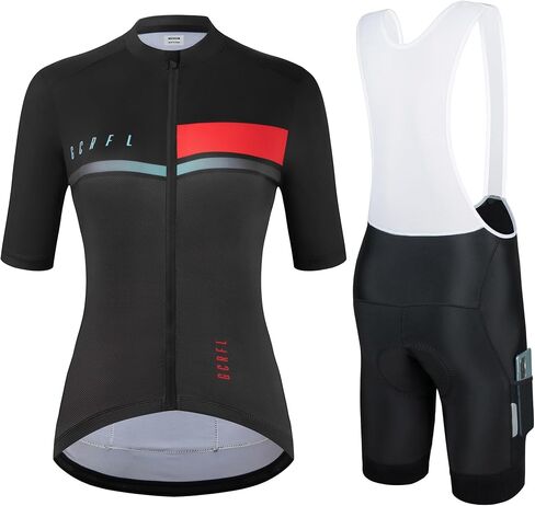 GCRFL Cycling Jersey Set Short Sleeves Bike Jersey Womens Bib Shorts High Density Pad, Lightweight PRO Race Fit Zipper Pocket in Saudi Arabia
