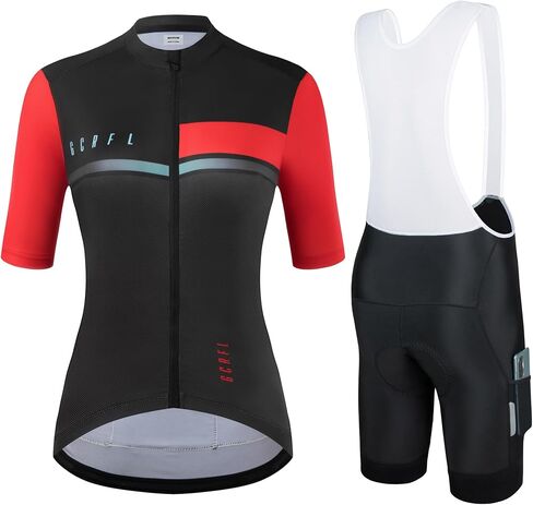GCRFL Cycling Jersey Set Short Sleeves Bike Jersey Womens Bib Shorts High Density Pad, Lightweight PRO Race Fit Zipper Pocket in Saudi Arabia