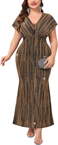 Plus Size Sparkly Formal Dress V Neck Wrap Mermaid Maxi Evening Dresses Cocktail Wedding Guest Evening Gown in Kuwait