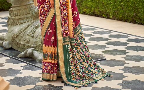 Maroon Pv Silk Saree Patola With Unstitched Blouse Ruby Red in Saudi Arabia