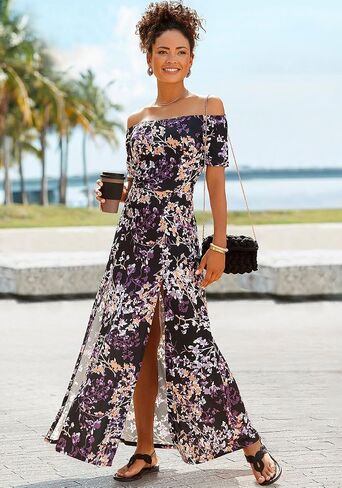 LASCANA Women's Floral Off Shoulder Maxi Dress in Kuwait