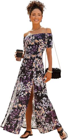 LASCANA Women's Floral Off Shoulder Maxi Dress in Kuwait